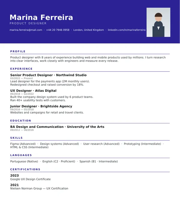 Banner resume template — PDF example