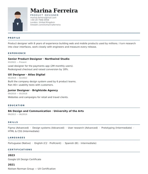 Classic resume template — PDF example