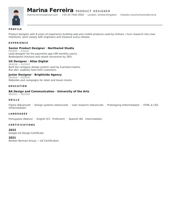 Compact resume template — PDF example