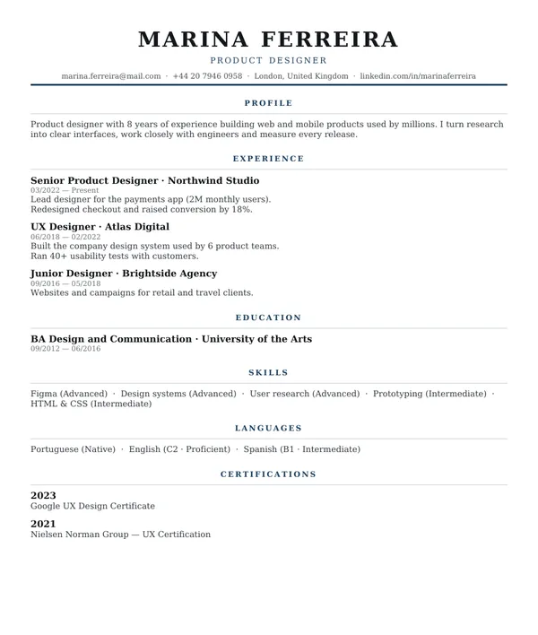 Executive resume template — PDF example
