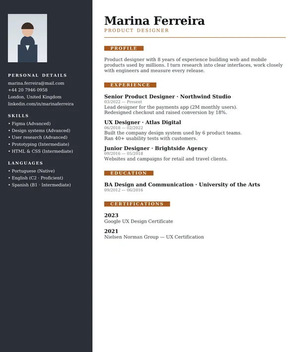 Graphite resume template — PDF example