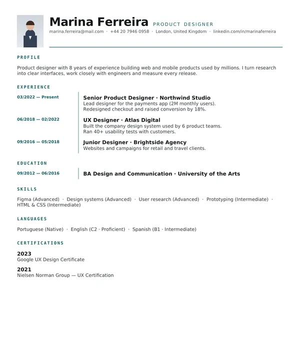 Tech resume template — PDF example