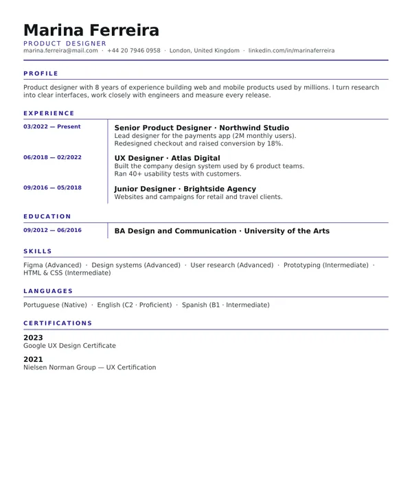 Timeline resume template — PDF example